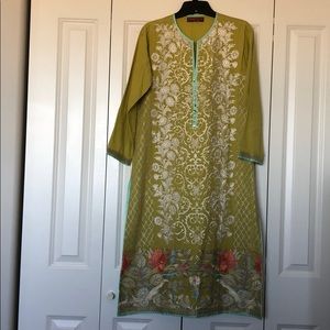 Lime green tunic top, Pakistani embroidery